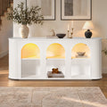 HAUOMS 63 inch Console Table with Outlets and RGB Lights Rounded Edge Fluted Entryway Table with Storage Modern Arched console tables for entryway Hallway Foyer Living Room Behind couch