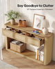 HAUOMS 55.1 inch Console Table with 3 Drawers and RGB Lights Rattan Boho Wood Table with Charging Station and Rounded Corners for Entryway Hallway Foyer Behind Couch