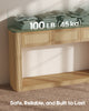 HAUOMS 55.1 inch Console Table with 3 Drawers and RGB Lights Rattan Boho Wood Table with Charging Station and Rounded Corners for Entryway Hallway Foyer Behind Couch