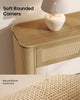 HAUOMS 55.1 inch Console Table with 3 Drawers and RGB Lights Rattan Boho Wood Table with Charging Station and Rounded Corners for Entryway Hallway Foyer Behind Couch