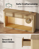 HAUOMS 55.1 inch Console Table with 3 Drawers and RGB Lights Rattan Boho Wood Table with Charging Station and Rounded Corners for Entryway Hallway Foyer Behind Couch