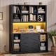HAUOMS 73 inch Tall Bookshelf with LED Light and Power Outlet Farmhouse Bookcase with Filing Drawers and Open Storage Shelf Display Cabinet for Home Office Living Room