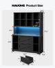 HAUOMS 73 inch Tall Bookshelf with LED Light and Power Outlet Farmhouse Bookcase with Filing Drawers and Open Storage Shelf Display Cabinet for Home Office Living Room