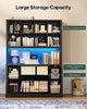 HAUOMS 73 inch Tall Bookshelf with LED Light and Power Outlet Farmhouse Bookcase with Filing Drawers and Open Storage Shelf Display Cabinet for Home Office Living Room
