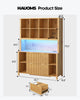 HAUOMS 73 inch Tall Bookshelf with LED Light and Power Outlet Mid-Century Bookcase with Filing Drawers and Open Storage Shelf Display Cabinet for Home Office Living Room