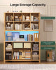 HAUOMS 73 inch Tall Bookshelf with LED Light and Power Outlet Mid-Century Bookcase with Filing Drawers and Open Storage Shelf Display Cabinet for Home Office Living Room