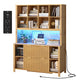 HAUOMS 73 inch Tall Bookshelf with LED Light and Power Outlet Mid-Century Bookcase with Filing Drawers and Open Storage Shelf Display Cabinet for Home Office Living Room