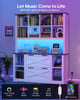 HAUOMS 73 inch Tall Bookshelf with LED Light and Power Outlet Farmhouse Bookcase with Filing Drawers and Open Storage Shelf Display Cabinet for Home Office Living Room