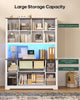 HAUOMS 73 inch Tall Bookshelf with LED Light and Power Outlet Farmhouse Bookcase with Filing Drawers and Open Storage Shelf Display Cabinet for Home Office Living Room