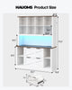 HAUOMS 73 inch Tall Bookshelf with LED Light and Power Outlet Farmhouse Bookcase with Filing Drawers and Open Storage Shelf Display Cabinet for Home Office Living Room