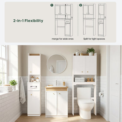 HAUOMS Over Toilet Storage Cabinet with Doors 2-in-1 Separatable Tall Narrow Cabinet 7-Tier Bathroom Storage Cabinet with Adjustable Shelf