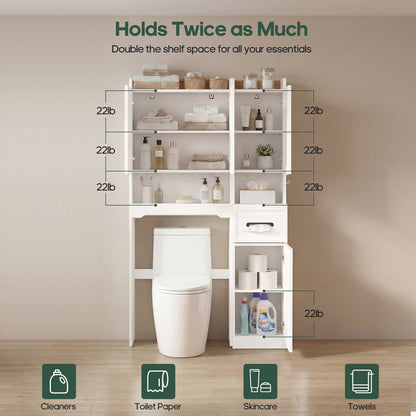 HAUOMS Over Toilet Storage Cabinet with Doors 2-in-1 Separatable Tall Narrow Cabinet 7-Tier Bathroom Storage Cabinet with Adjustable Shelf