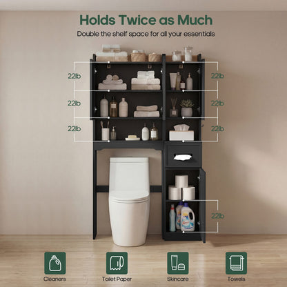 HAUOMS Over Toilet Storage Cabinet with Doors 2-in-1 Separatable Tall Narrow Cabinet 7-Tier Bathroom Storage Cabinet with Adjustable Shelf