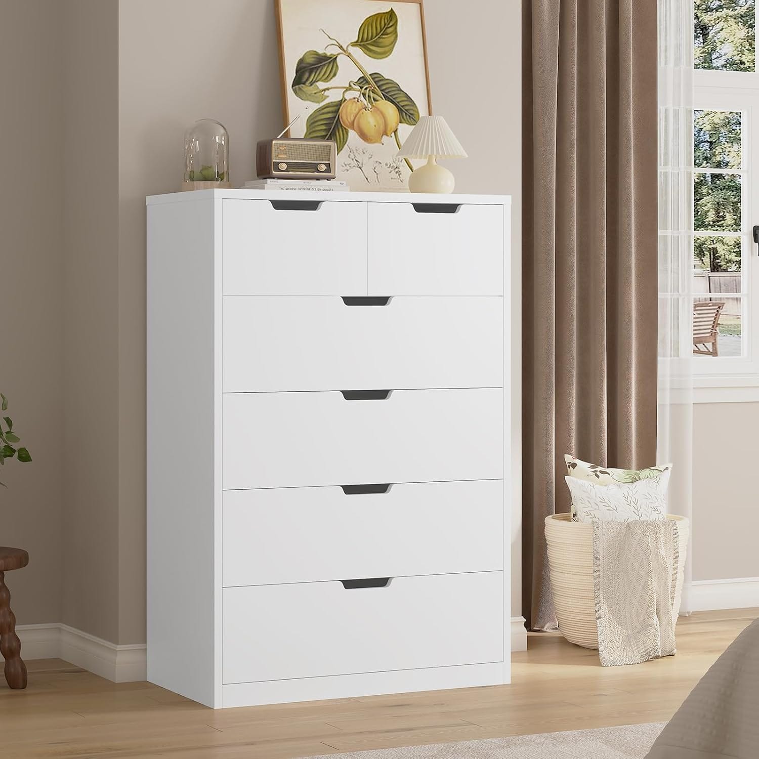 Tall 6 Drawer Dresser, White Modern Chest of Drawers for Bedroom,Closet Dressers with Drawers for Living Room, Entryway, Hallway