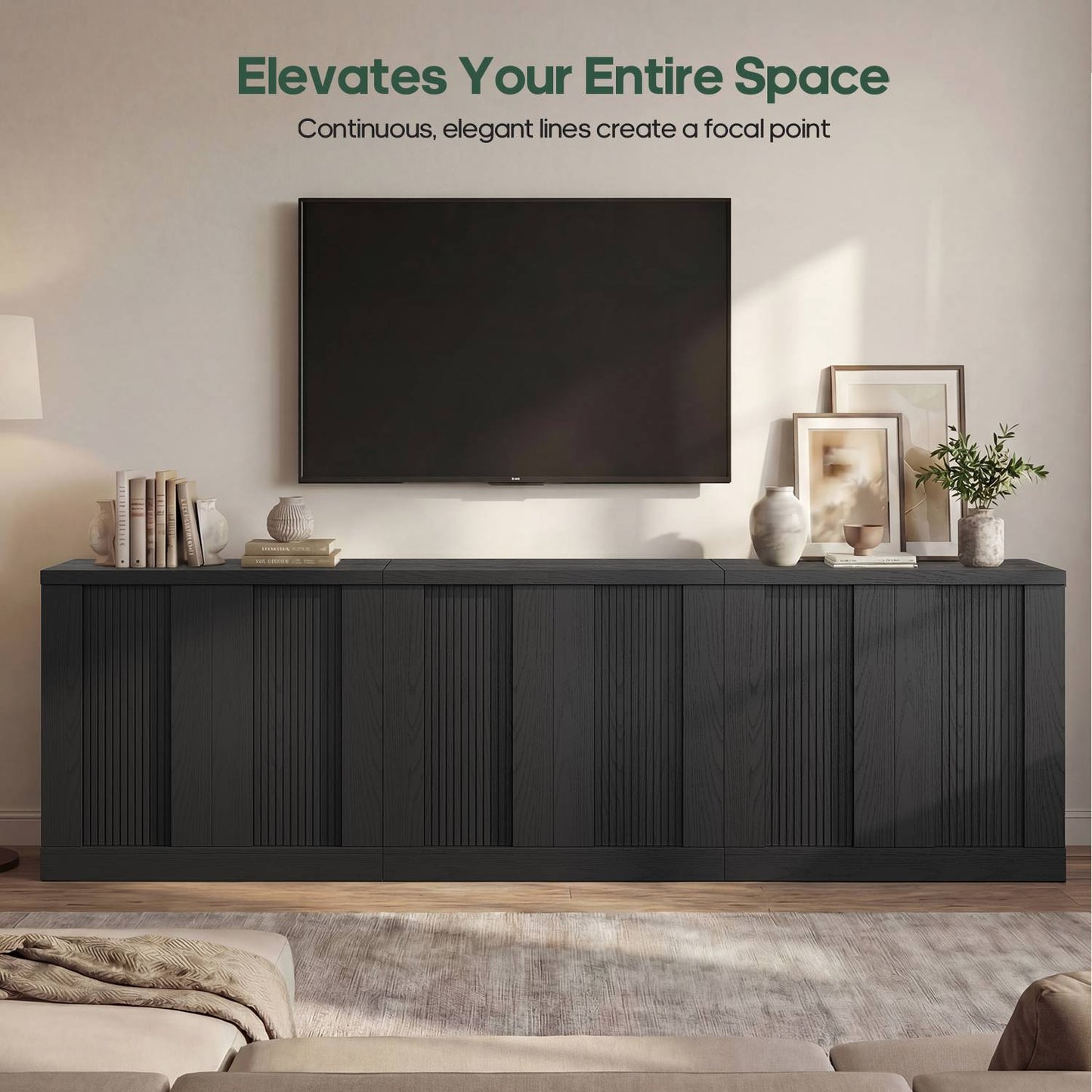 HAUOMS Fluted Storage Cabinet Mid Century Modern Sideboard with Adjustable Shelf