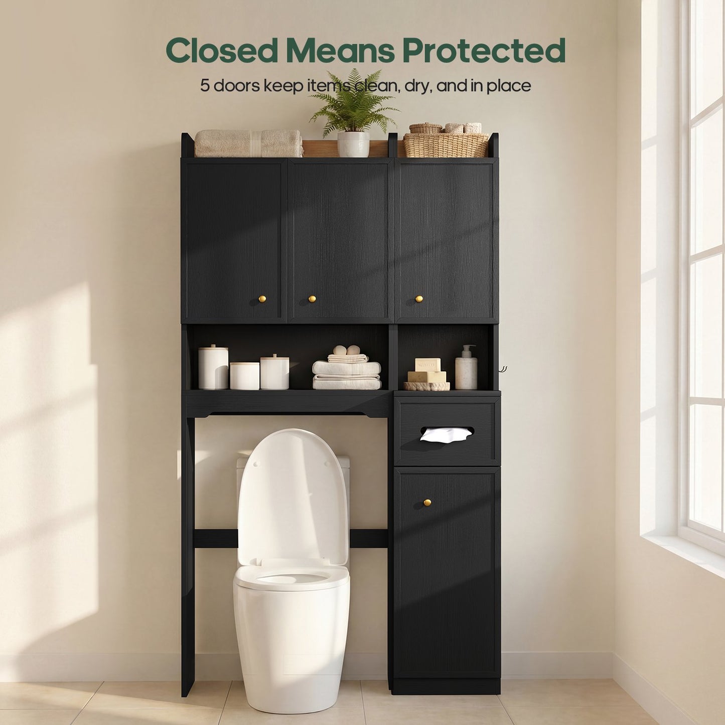 HAUOMS Over Toilet Storage Cabinet with Doors 2-in-1 Separatable Tall Narrow Cabinet 7-Tier Bathroom Storage Cabinet with Adjustable Shelf