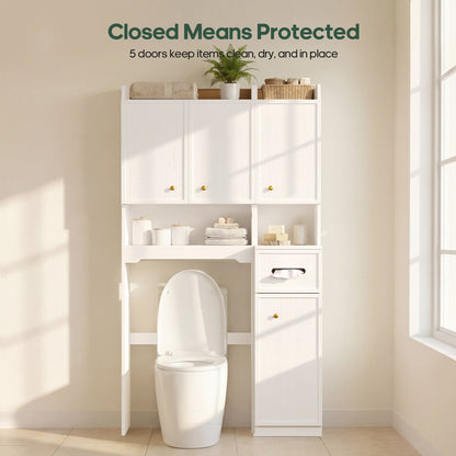 HAUOMS Over Toilet Storage Cabinet with Doors 2-in-1 Separatable Tall Narrow Cabinet 7-Tier Bathroom Storage Cabinet with Adjustable Shelf