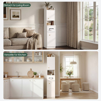 HAUOMS Over Toilet Storage Cabinet with Doors 2-in-1 Separatable Tall Narrow Cabinet 7-Tier Bathroom Storage Cabinet with Adjustable Shelf