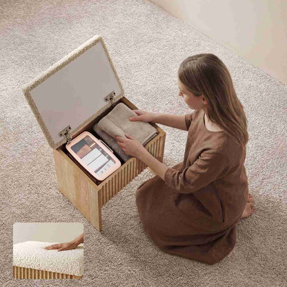 HAUOMS Small Vanity Desk with Mirror Sound Sync LED Lights and Teddy Chair Fluted Wood Compact Makeup Vanity Table Set Storage Drawer