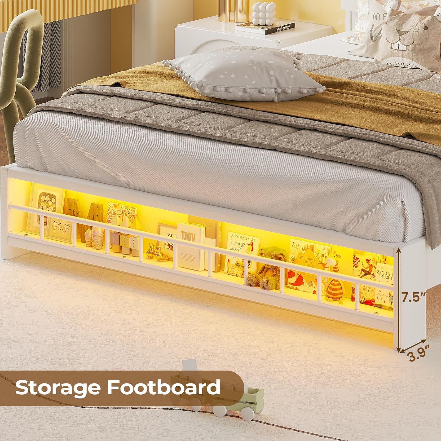 HAUOMS Bed Frame Bed Frame with LED Light Beige