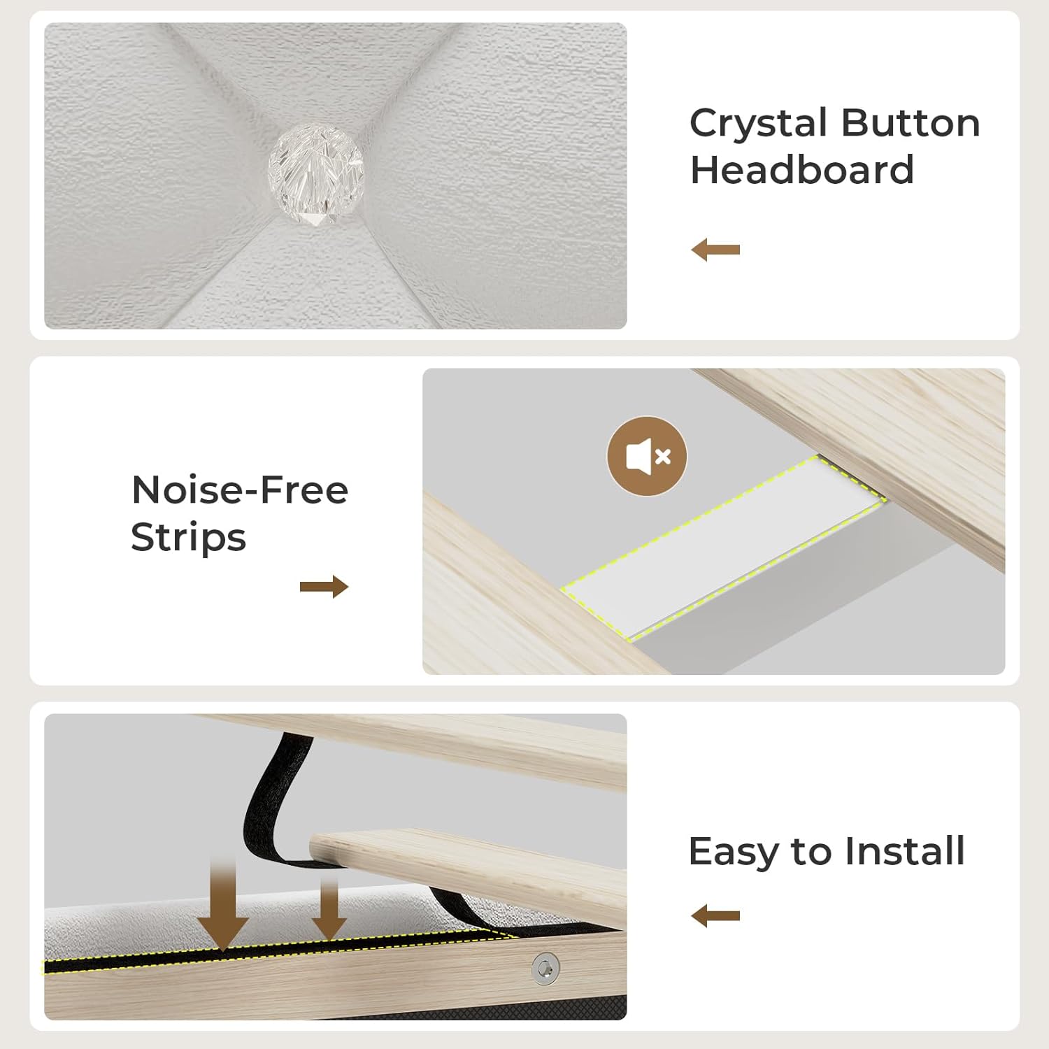 HAUOMS Bed Frame Bed Frame with LED Light Beige