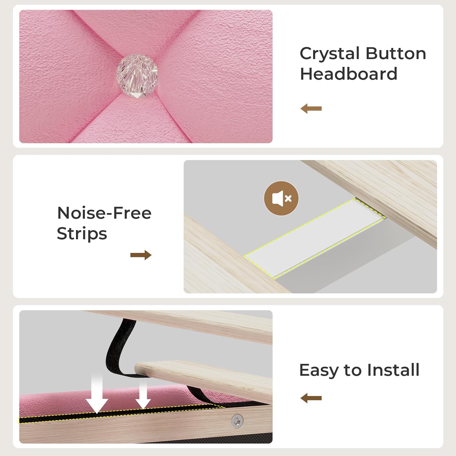 HAUOMS Bed Frame Bed Frame with LED Light Pink