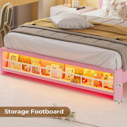 HAUOMS Bed Frame Bed Frame with LED Light Pink