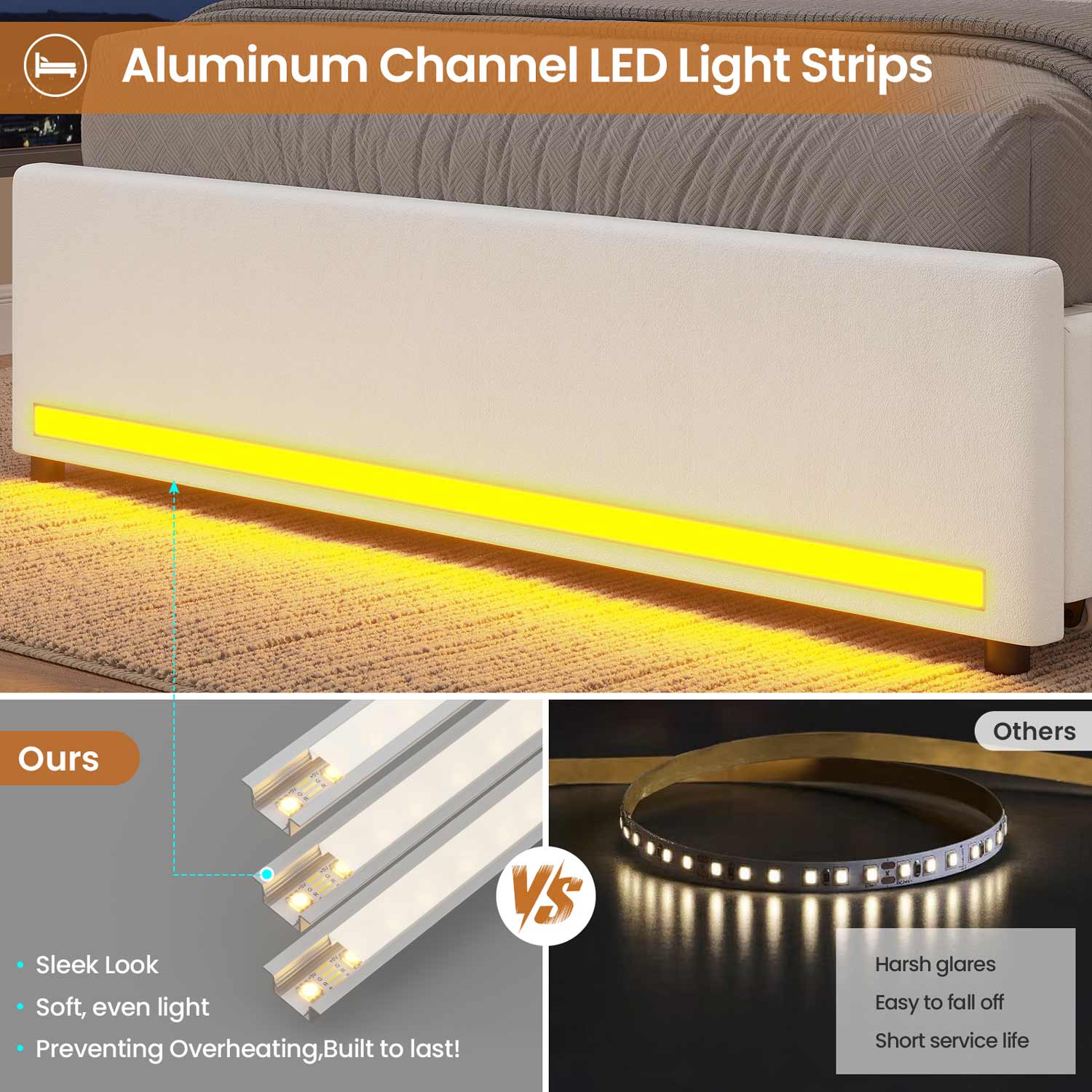 HAUOMS Bed Frame Black / Twin LED Twin Bed Frame with Bookcase Headboard, White