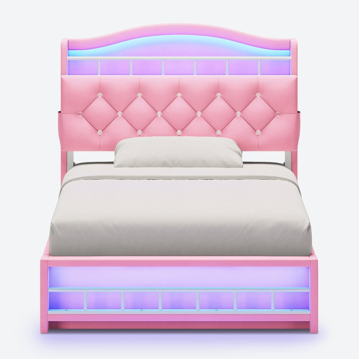 HAUOMS Bed Frame Black Twin Size Bed Frame with LED Lights & 4 Drawers, Pink