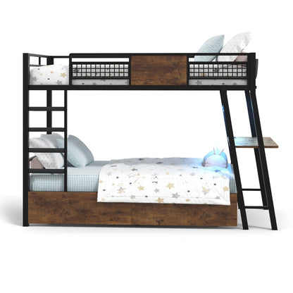 HAUOMS Bed Frame Brown LED Bunk Bed with Desk Rustic Brown