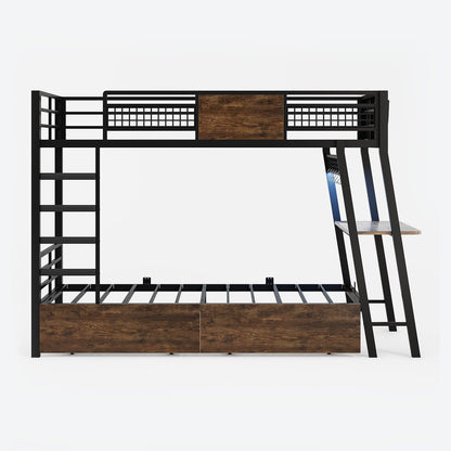 HAUOMS Bed Frame Brown LED Bunk Bed with Desk Rustic Brown