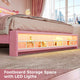 HAUOMS Bed Frame HAUOMS Full Size Bed Frame with LED Lights Princess Velvet Upholstered Platform Bedframe with Charging Station and Guardrail