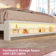 HAUOMS Bed Frame HAUOMS Full Size Bed Frame with LED Lights Princess Velvet Upholstered Platform Bedframe with Charging Station and Guardrail
