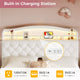 HAUOMS Bed Frame HAUOMS Full Size Bed Frame with LED Lights Princess Velvet Upholstered Platform Bedframe with Charging Station and Guardrail