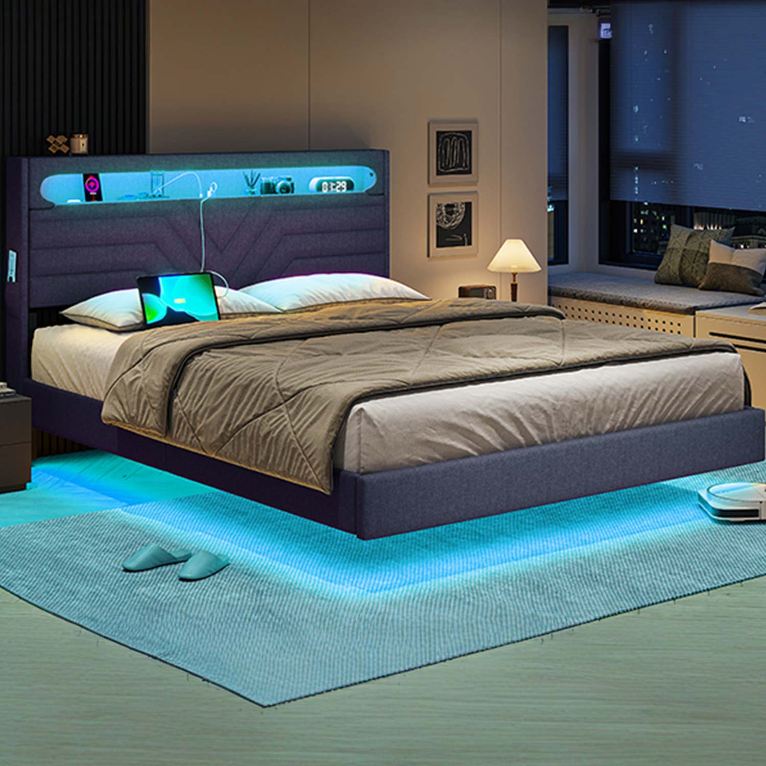 Hauoms Bed Frame LED Bed Frame Black