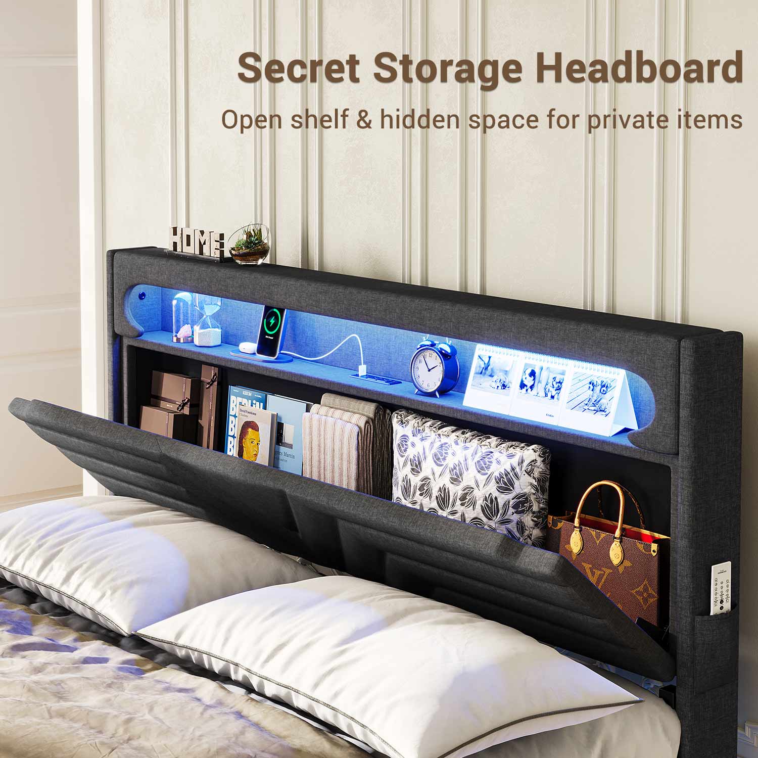 Hauoms Bed Frame LED Bed Frame Black