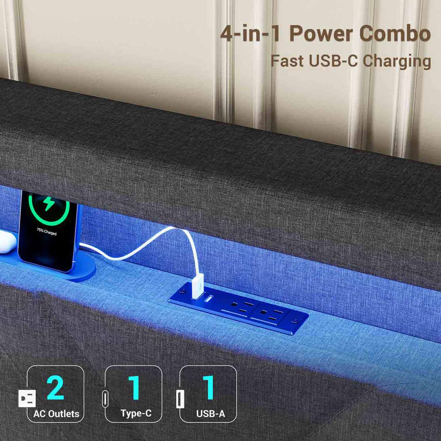 Hauoms Bed Frame LED Bed Frame Black
