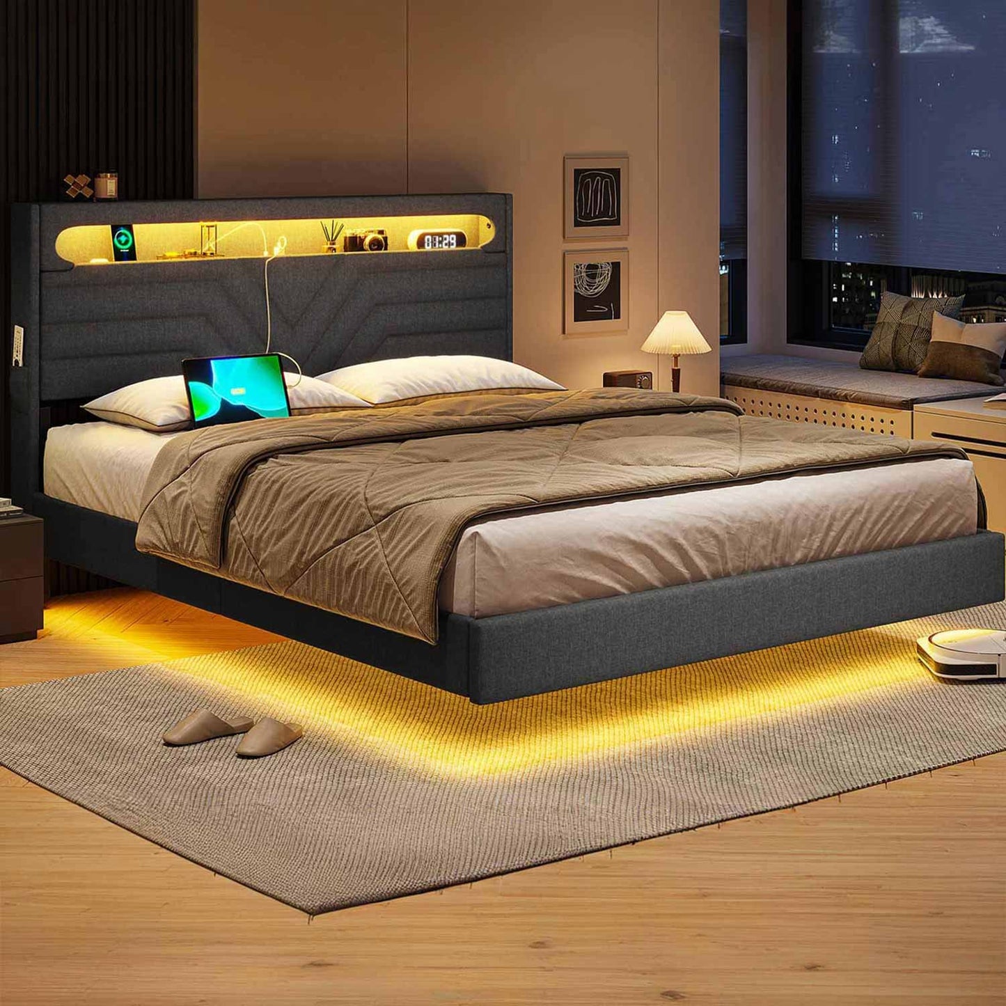 Hauoms Bed Frame LED Bed Frame Black