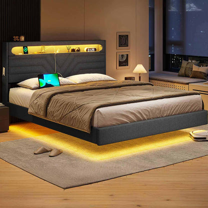 Hauoms Bed Frame LED Bed Frame Black
