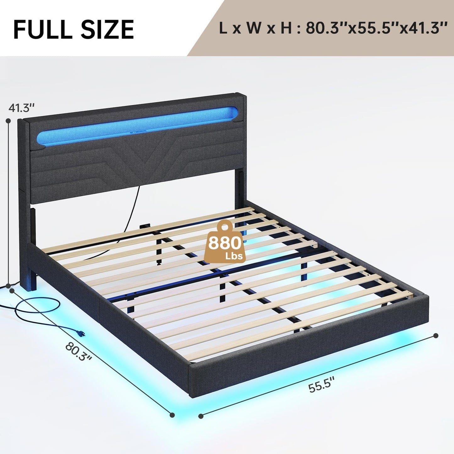 Hauoms Bed Frame LED Bed Frame Black