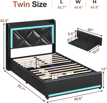 Hauoms Bed Frame LED Upholstered Platform Bed Frame
