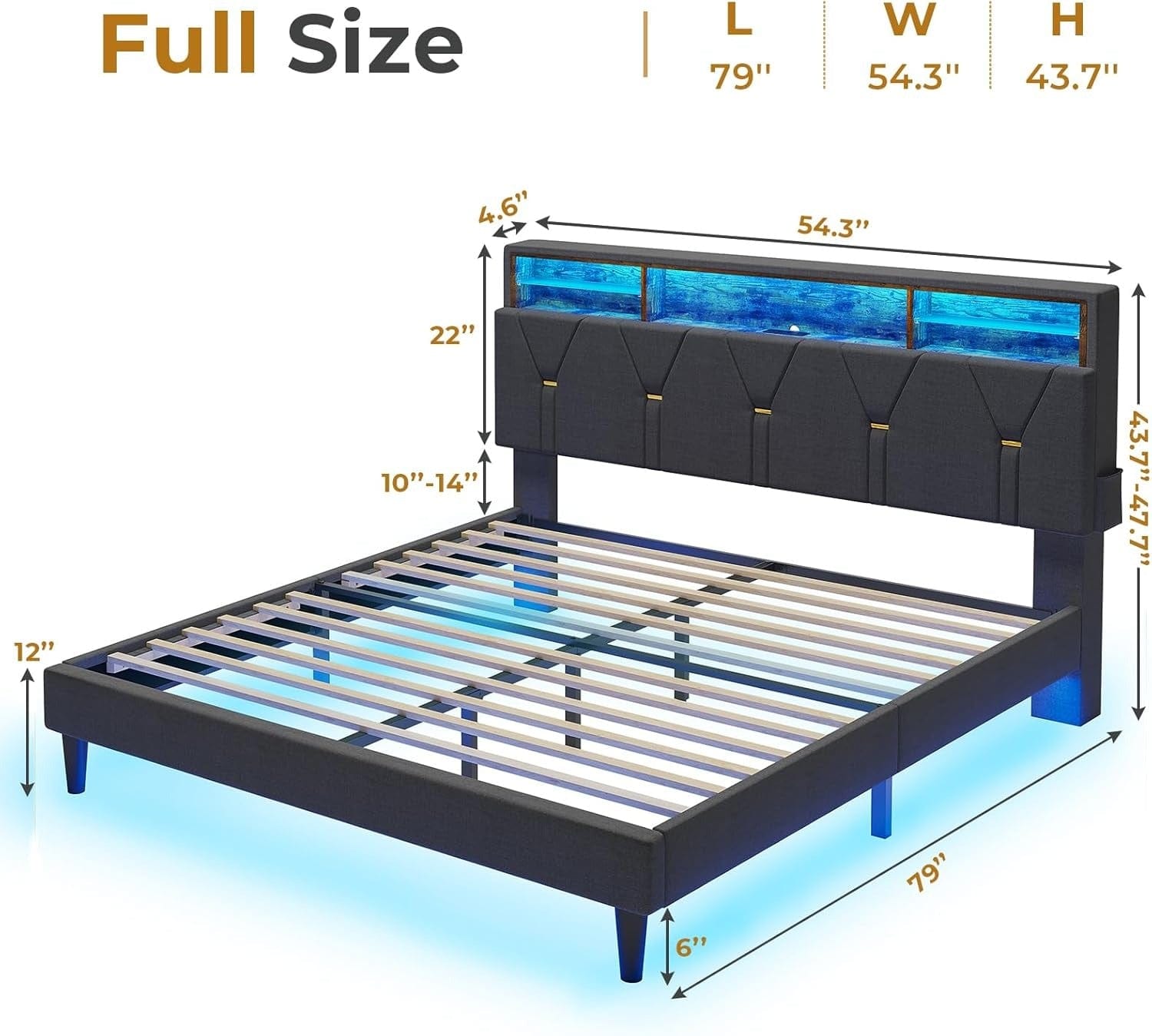 Hauoms Bed Frame Linen Fabric LED Bed Frame Grey