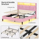 HAUOMS Bed Frame Linen Fabric LED Bed Frame Pink