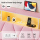HAUOMS Bed Frame Linen Fabric LED Bed Frame Pink