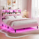 HAUOMS Bed Frame Linen Fabric LED Bed Frame Pink