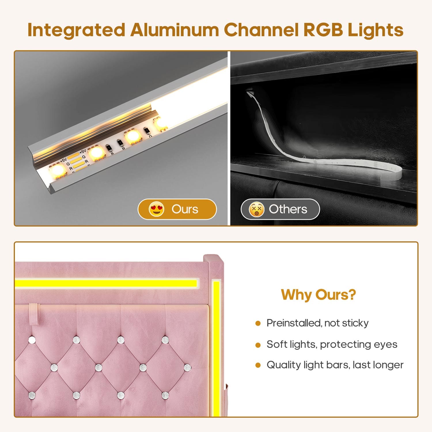 HAUOMS Bed Frame Pink / Twin Velvet Upholstered Twin Bed Frame with 3 Drawers Pink