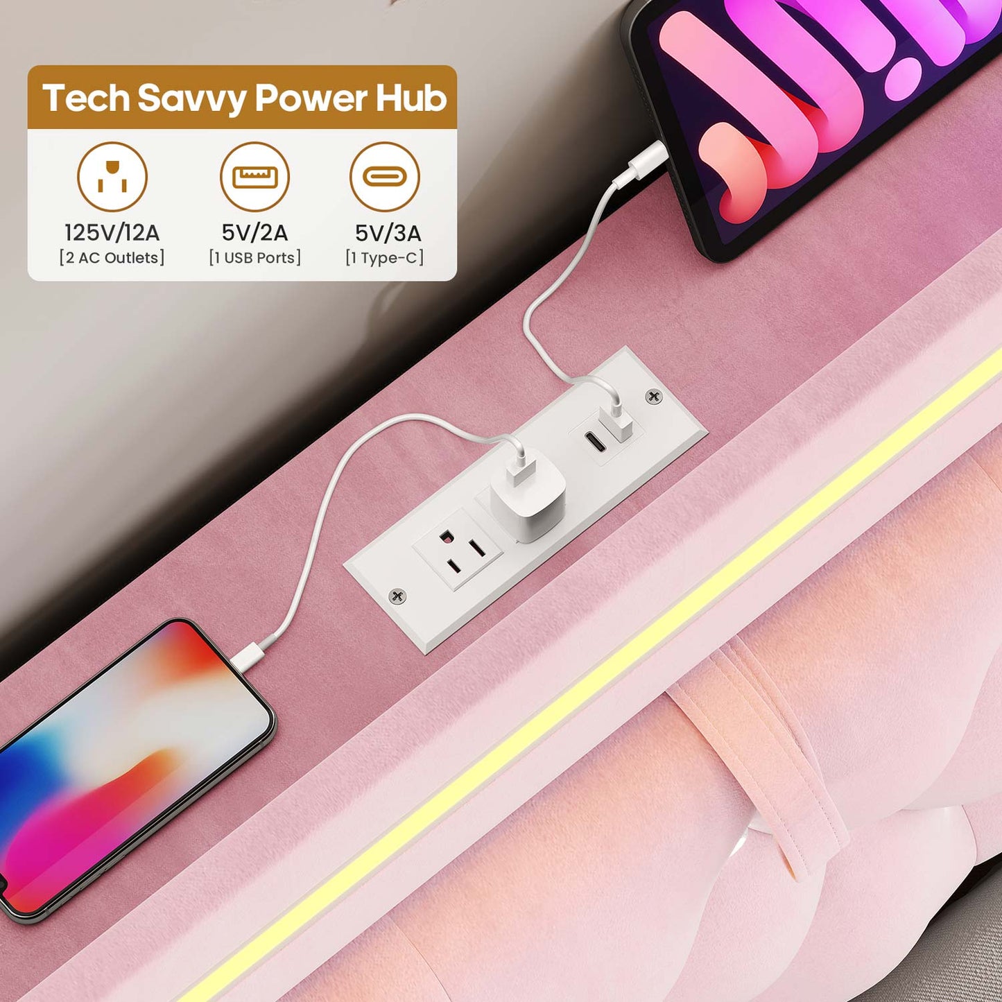 HAUOMS Bed Frame Pink / Twin Velvet Upholstered Twin Bed Frame with 3 Drawers Pink