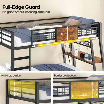 HAUOMS Bed Frame Rustic Brown / Twin over Twin Twin Over Twin Bunk Beds No Drawer for Small Space Rustic Brown