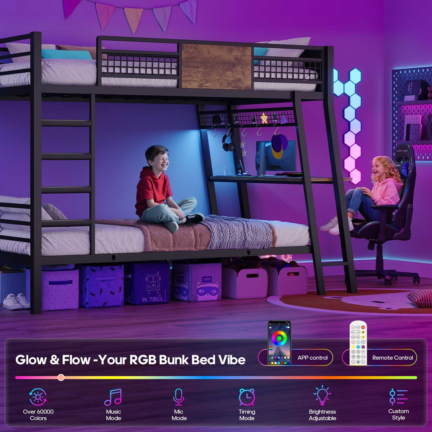 HAUOMS Bed Frame Rustic Brown / Twin over Twin Twin Over Twin Bunk Beds No Drawer for Small Space Rustic Brown