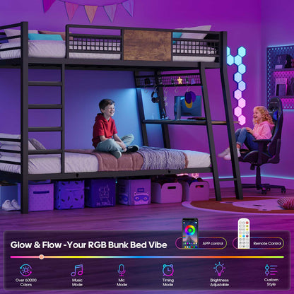 HAUOMS Bed Frame Rustic Brown / Twin over Twin Twin Over Twin Bunk Beds No Drawer for Small Space Rustic Brown